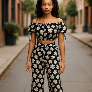 Floral Black and White Women's Jumpsuit